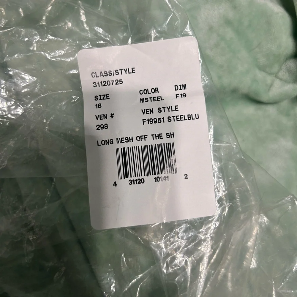 David’s bridal Off-the-Shoulder mesh Steel Blue bridesmaid Dress plus size - Picture 7 of 8
